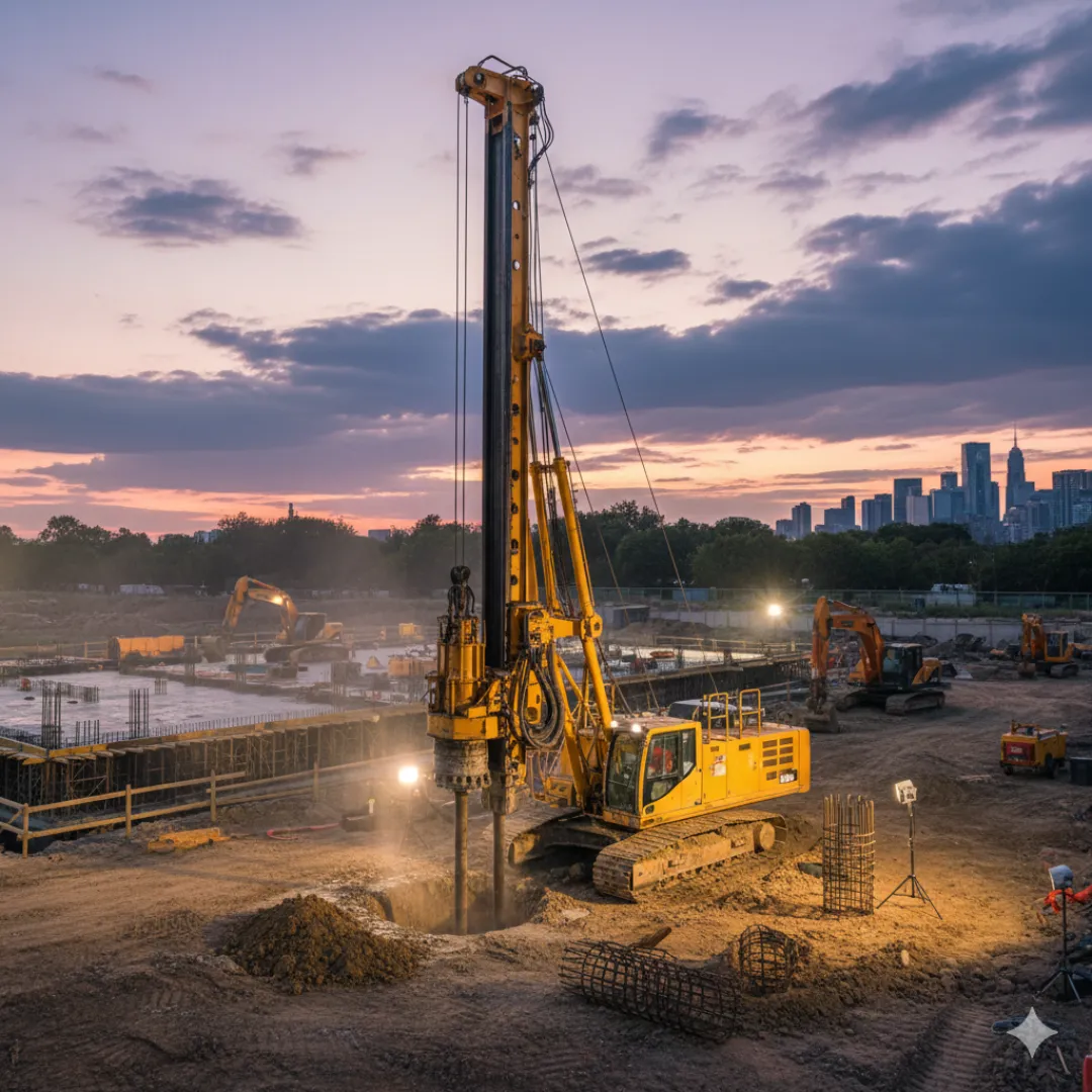 Piling rig on site for deep foundations